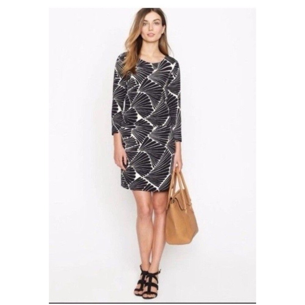 J. CREW Dress Sz 2 Shift 3/4 Sleeve Black & white floral pull over Old Money